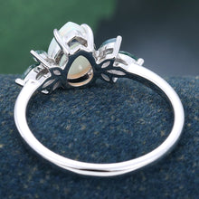 White Gold Pear Shaped Opal Cluster Promise Engagement Ring