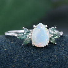 White Gold Pear Shaped Opal Cluster Promise Engagement Ring
