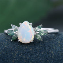 White Gold Pear Shaped Opal Cluster Promise Engagement Ring