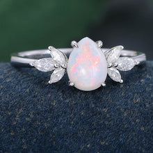 White Gold Pear Shaped Cluster Opal Promise Engagement Ring