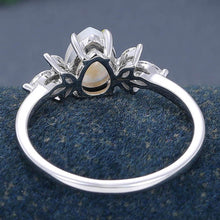 White Gold Pear Shaped Cluster Opal Promise Engagement Ring