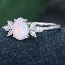 White Gold Pear Shaped Cluster Opal Promise Engagement Ring