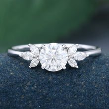 White Gold Round Cut Moissanite Promise Cluster Engagement Ring