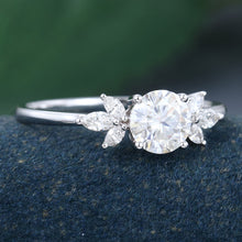 White Gold Round Cut Moissanite Promise Cluster Engagement Ring