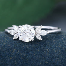 White Gold Round Cut Moissanite Promise Cluster Engagement Ring
