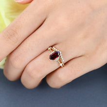 Yellow Gold Long Hexagon Cut Garnet Vintage Engagement Ring Set