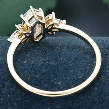 Yellow Gold Long Hexagon Cut Moissanite Cluster Promise Engagement Ring