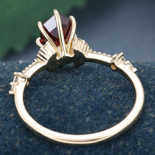 Yellow Gold Long Hexagon Cut Garnet Cluster Vintage Promise Engagement Ring