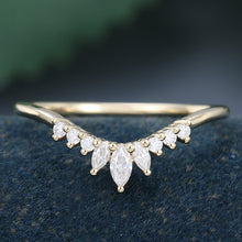 Yellow Gold Marquise Cut Moissanite Curved Matching Wedding Band