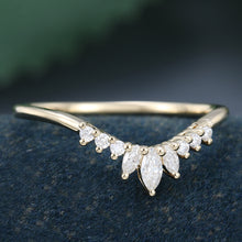 Yellow Gold Marquise Cut Moissanite Curved Matching Wedding Band