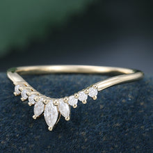 Yellow Gold Marquise Cut Moissanite Curved Matching Wedding Band