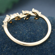 Yellow Gold Marquise Cut Moissanite Delicate Leaf Shape Curved Wedding Band