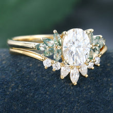Yellow Gold Oval Cut Moissanite Delicate Bridal Ring Set