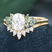 Yellow Gold Oval Cut Moissanite Delicate Bridal Ring Set