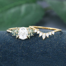 Yellow Gold Oval Cut Moissanite Delicate Bridal Ring Set