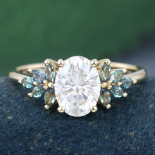 Rose Gold Oval Cut Moissanite with Lab Alexandrite Cluster Delicate Engagement Ring