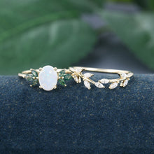 Yellow Gold Oval Cut Opal Nature Inspired Bridal Ring Set