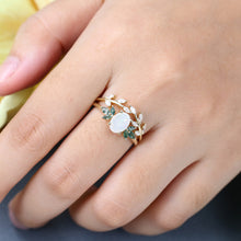 Yellow Gold Oval Cut Opal Nature Inspired Bridal Ring Set