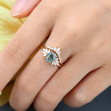 Yellow Gold Pear Shape Moss Agate Elegent Bridal Ring Set