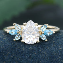 White Gold Pear Shaped Cluster Moissanite Promise Engagement Ring