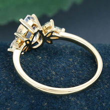 Yellow Gold Pear Shaped Moonstone Cluster Promise Engagement Ring