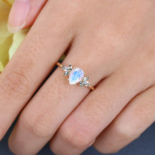 Yellow Gold Pear Shaped Moonstone Cluster Promise Engagement Ring