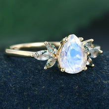 Yellow Gold Pear Shaped Moonstone Cluster Promise Engagement Ring