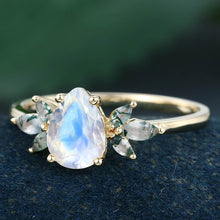 Yellow Gold Pear Shaped Moonstone Cluster Promise Engagement Ring